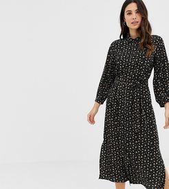 midi shirt dress in floral heart print-Black