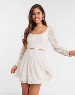mini dress in blush lace-Cream