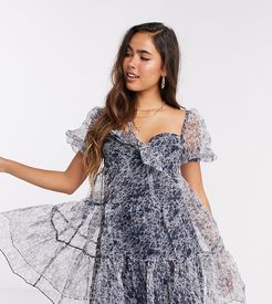 mini smock dress in floral organza-Blues