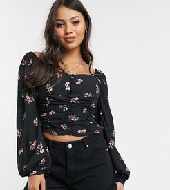 milkmaid button front top in black floral