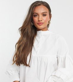 smock dress with tie sleeves-White