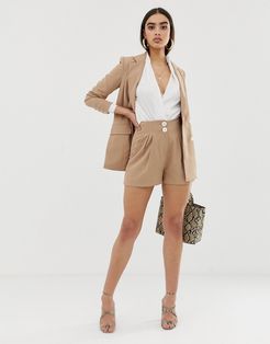 pleated high waist shorts two-piece-Neutral