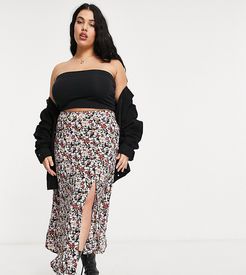 midi pleated skirt with thigh slit in wild floral print-Multi
