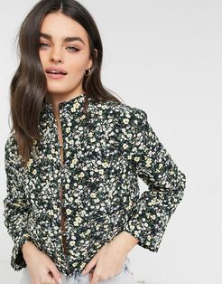 relaxed jacket in quilted ditsy floral set-Black