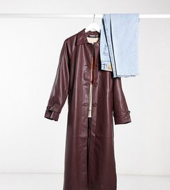 coat with collar and belt in PU-Brown