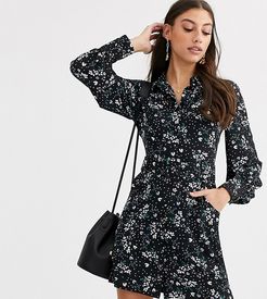 long sleeve shirt dress with balloon sleeve-Black