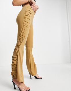 gathered flared pants co ord in camel-Black