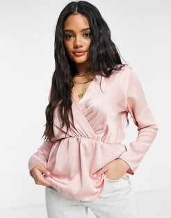 satin blouse in blush-Pink