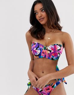 Fuller Bust tropical underwired bandeau bikini top in multi