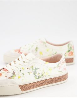 finley lace up sneakers in floral-Multi