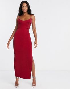 cami midi dress with open back in red