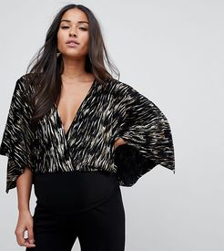 Flounce London Going Out Maternity Cape Top with Plunge Front in Crinkle Metallic Velvet-Multi