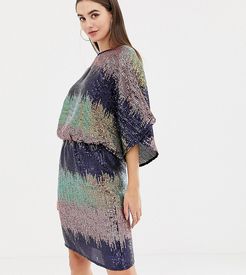 sequin batwing mini dress in ombre sequin-Multi