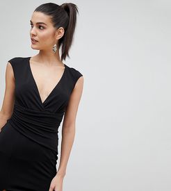 Wrap Front Bodycon Mini Dress with Double Splits-Black