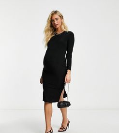 Flounce Maternity basic jersey midi dress with long sleeve in black