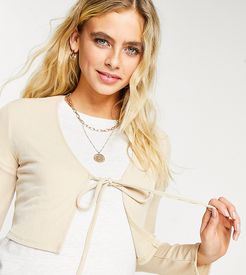 Flounce Maternity ribbed tie front cardigan in taupe-Stone