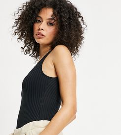 Flounce Tall scoop back and front neck bodysuit in black