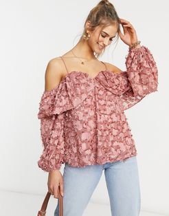 cold shoulder top in textured dusty pink