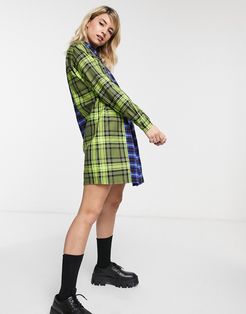 tartan shirt dress in blue-Blues