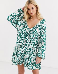 Floral Ruffle dress-Green