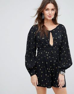 Love Grows Printed Romper-Black