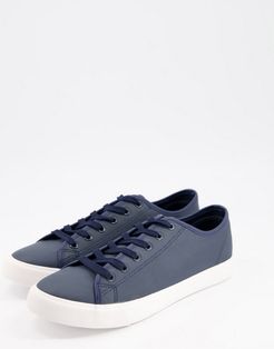 faux leather lace up plimsoll-Navy