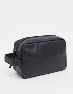 faux leather wash bag in black