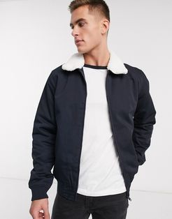 padded harrington jacket with fleece collar-Navy