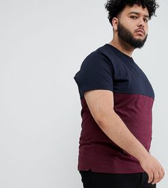 PLUS Contrast Color Block T-Shirt-Navy