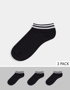 stripe ankle sock 3 pack in black with white stripe