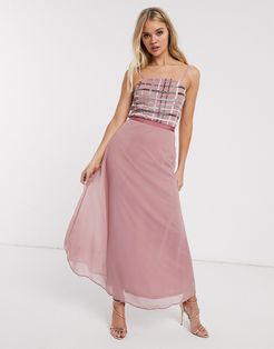 Frock & Frill metallic check detail slip midi dress-Pink