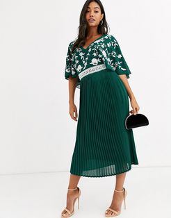 Frock & Frill monochrome embroidered upper midi dress-Green