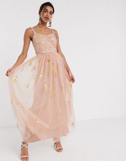 Frock & Frill sequin tulle maxi dress in blush-Pink