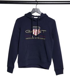 logo hoodie with archive print in navy-Blue