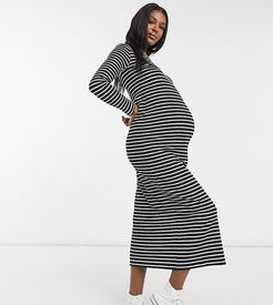 long sleeve maxi dress in black stripe