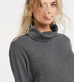 long sleeve turtle neck t-shirt in dark gray-Grey