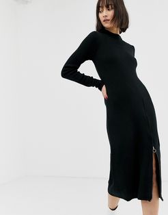 Ramona side zip midi dress-Black