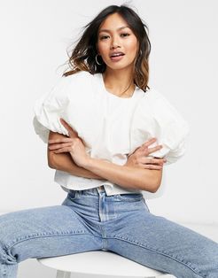 puff sleeve cropped blouse in off white