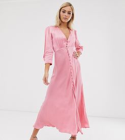 exclusive maddison button front satin midi dress-Pink