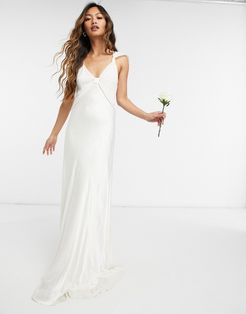 London Bridal satin maxi gown in ivory-White