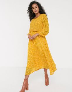 margot georgette midi dress with smocked bust-Yellow