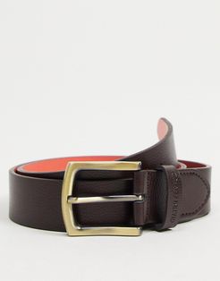 grain leather belt in brown
