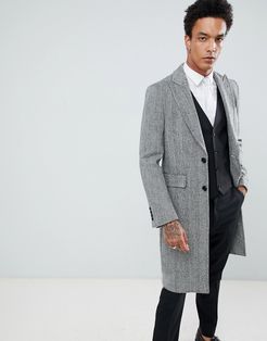 Premium Black And White Herringbone Wool Blend Overcoat