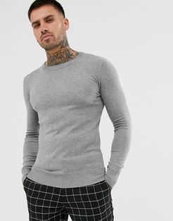 premium muscle fit crew neck fine gauge sweater-Grey