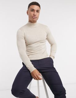 premium muscle fit stretch high turtle neck sweater-Brown