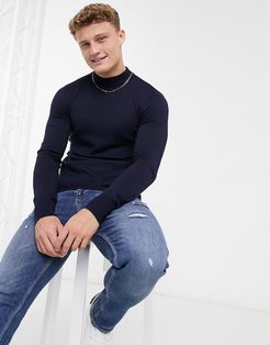 premium muscle fit stretch turtleneck sweater-Navy