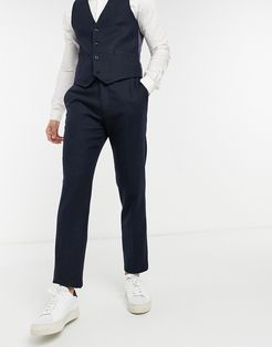 slim fit textured wool suit pants-Navy