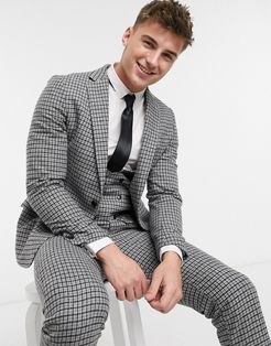 Slim Fit Wool Blend Small Check Suit Jacket-Grey