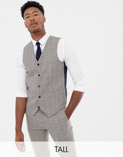 Tall slim fit heritage check wool blend suit vest-Brown