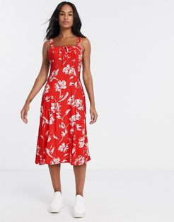 midi dress in red floral